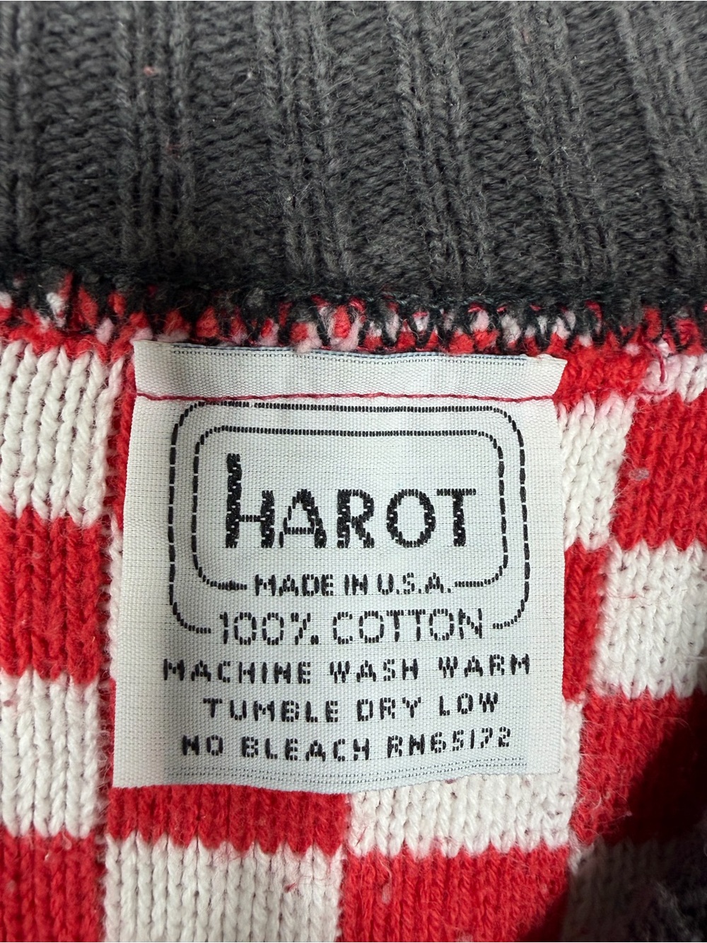 Vintage Harot Red White Checkerboard 100% Cotton Knit Sweater Made USA - Picture 2 of 3